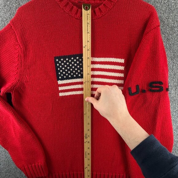 Ralph Lauren Polo Jeans Knit Flag Sweater Graphic USA Heavyweight Red Pullover - Picture 5 of 16